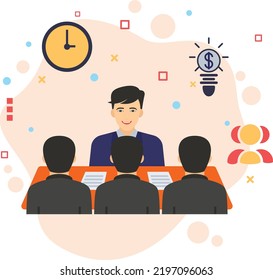 Manager Is Giving Instructions To Employees Vector Color Icon Design, Hr Sign, Business Meeting Stock Illustration, To Persuade Concept, Hrm Symbol,