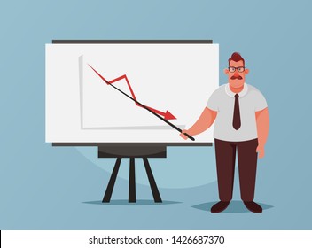 Manager Giving a Presentation (Failure). Cartoon Style. Vector Illustration
