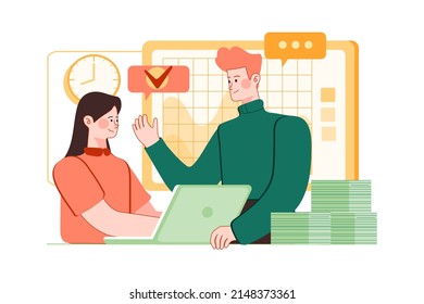 Manager Giving Training To Female Employee Illustration concept. Flat illustration isolated on white background