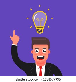 The manager got a brilliant idea. light bulb over your head. Flat character vector illustration.