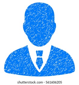 Manager grainy textured icon for overlay watermark stamps. Flat symbol with unclean texture. Dotted vector blue ink rubber seal stamp with grunge design on a white background.