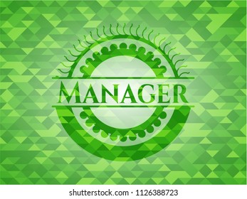 Manager green emblem with mosaic background