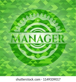 Manager green emblem with triangle mosaic background