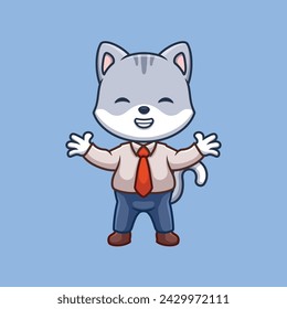 Manager Grey Cat Cute Cartoon Illsutration