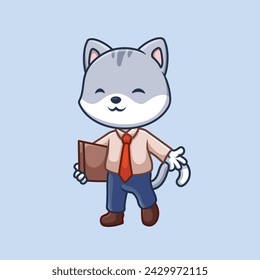 Manager Grey Cat Cute Cartoon Illsutration