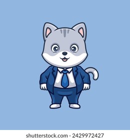 Manager Grey Cat Cute Cartoon Illsutration
