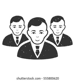 Manager Group grainy textured icon for overlay watermark stamps. Flat symbol with scratched texture. Dotted vector gray ink rubber seal stamp with grunge design on a white background.