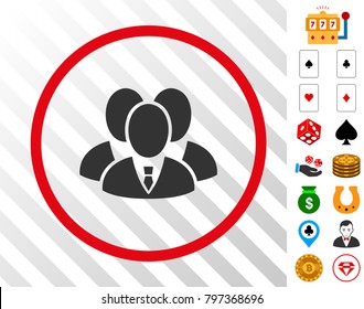 Manager Group gray pictograph rounded with red circle with bonus casino icons. Vector illustration style is flat iconic symbols. Designed for casino gui.