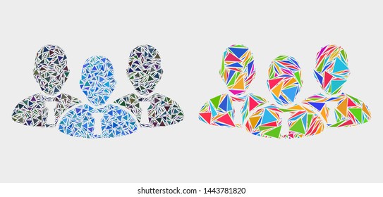 Manager group mosaic icon of triangle elements which have different sizes and shapes and colors. Geometric abstract vector illustration of manager group.
