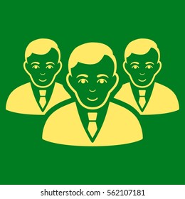 Manager Group vector icon. Flat yellow symbol. Pictogram is isolated on a green background. Designed for web and software interfaces.