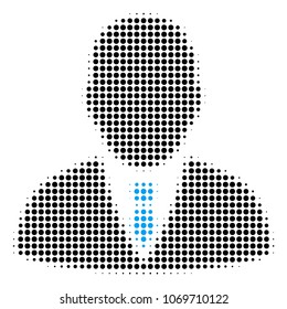 Manager halftone vector icon. Illustration style is dotted iconic Manager icon symbol on a white background. Halftone matrix is round items.