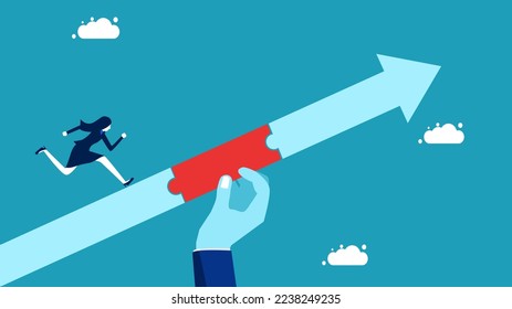 Manager hand supporting businesswoman to grow forward. business concept vector