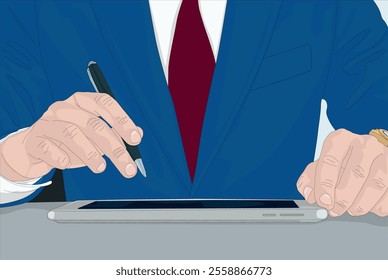 Manager hand using digital tablet computer. Business and management concept. Vector illustration design