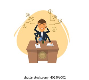 manager with a lot of hands sitting at the table