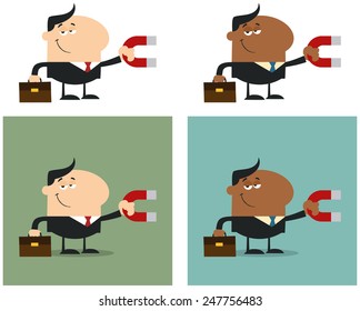Manager Holding A Magnet. Flat Style Vector Collection Set