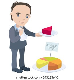 Manager holding piece of the chart like a pie - businessman cartoon character series of drawings