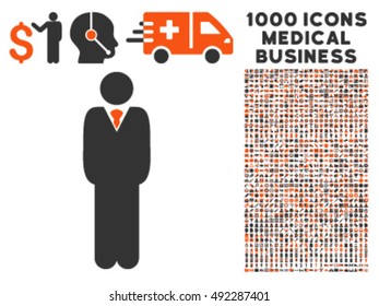 Manager icon with 1000 medical business orange and gray vector pictographs. Set style is flat bicolor symbols, white background.