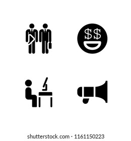 manager icon. 4 manager set with businessman, worker, rich and speaker vector icons for web and mobile app
