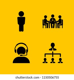 manager icon. 4 manager set with support, business meeting, boss and human vector icons for web and mobile app