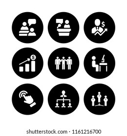 manager icon. 9 manager set with boss, interview, increased revenue and businessman vector icons for web and mobile app