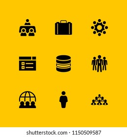 manager icon. 9 manager set with business male team, briefcase, video web and man vector icons for web and mobile app