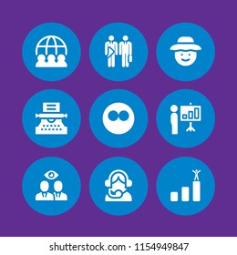manager icon. 9 manager set with businessman success, support, writer and businessmen vector icons for web and mobile app