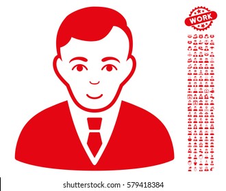 Manager icon with bonus human images. Vector illustration style is flat iconic red symbols on white background.