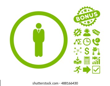 Manager icon with bonus symbols. Vector illustration style is flat iconic symbols, eco green color, white background.