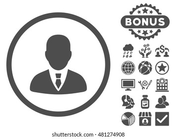 Manager icon with bonus. Vector illustration style is flat iconic symbols, gray color, white background.