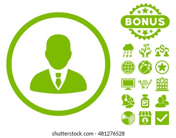Manager icon with bonus. Vector illustration style is flat iconic symbols, eco green color, white background.