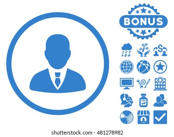 Manager icon with bonus. Vector illustration style is flat iconic symbols, cobalt color, white background.