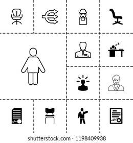 Manager icon. collection of 13 manager filled and outline icons such as office chair, man sleeping on table, signed document. editable manager icons for web and mobile.