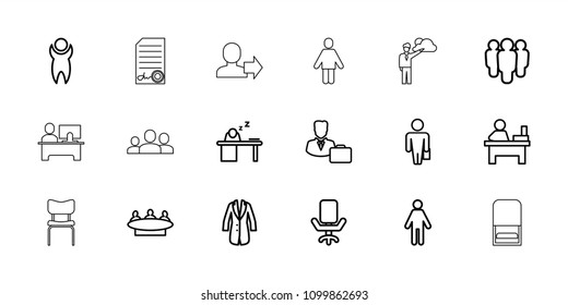 Manager icon. collection of 18 manager outline icons such as group, table, man with case, man, man sleeping on table, jacket. editable manager icons for web and mobile.