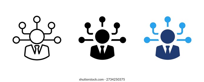 Manager icon with connected responsibility nodes. Symbol of delegation, task control, leadership, and workflow management. Suitable for business process, team coordination, and organization.