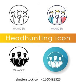 Manager icon. Linear black and RGB color styles. Corporate management. Professional occupation, human resources management. Team leader, company executive CEO Isolated vector illustrations