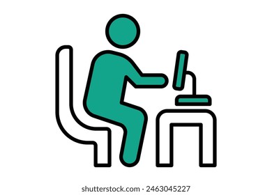 IT manager icon. person in front of a computer. icon related to information technology. flat line icon style. technology element vector illustration