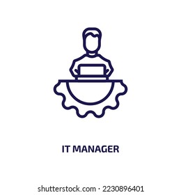 it manager icon from professions collection. Thin linear it manager, management, business outline icon isolated on white background. Line vector it manager sign, symbol for web and mobile