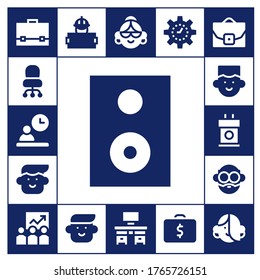 manager icon set. 17 filled manager icons. Included Briefcase, Desk chair, Employee, Speaker, Avatar, Tribune, Training, Worker, Desk, Management, Case icons