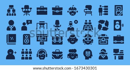 manager icon set. 32 filled manager icons. Included Structure, Manager, Account, Add user, Desk chair, Salesman, Speaker, Team, Briefcase, Desk, Profile, Avatar, Man, Meeting icons