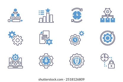 Ícone do gerenciador definido. Estilo de linha em negrito. Cores duotônicas. Curso editável. conteúdo, gráfico de barras, tempo, gerenciamento de produtos, gerenciamento, gerenciamento de equipes.