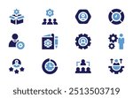 Manager icon set. Bold style. Duotone colors. team management, management, time management, content management, user, talent, product, worker.