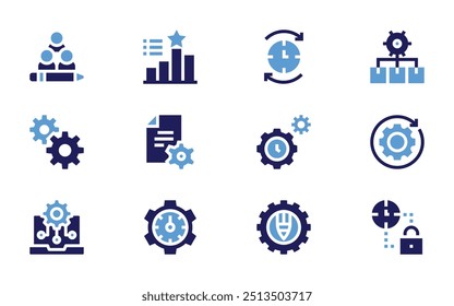 Manager icon set. Bold style. Duotone colors. time management, management, content management, web management, bar graph.