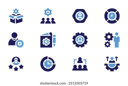 Manager-Symbolsatz. Fett. Duotonfarben. Teammanagement, Management, Zeitmanagement, Content Management, Benutzer, Talent, Produkt, Mitarbeiter.