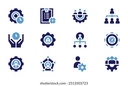 Ícone do gerenciador definido. Estilo negrito. Cores duotônicas. recursos humanos, planejamento, gerente, gerenciamento de tempo, gerenciamento de equipe, gerenciar.