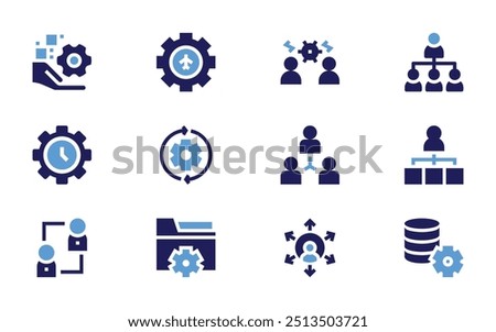 Manager icon set. Bold style. Duotone colors. coordination, work in progress, conflict, time management, digital asset management, gear.