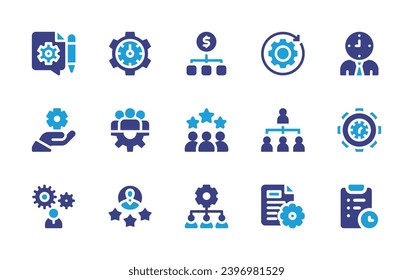 Manager icon set. Duotone color. Vector illustration. Containing development, money management, management, appraisal, team, talent, content, time management, task management.