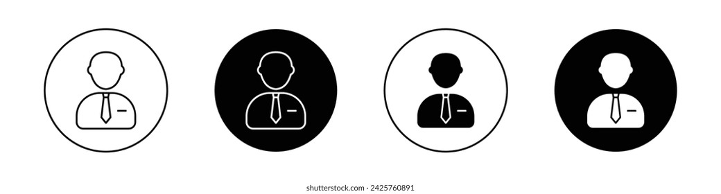 Conjunto de iconos del administrador. Símbolo vectorial de asesor de cuentas experto en un estilo relleno y contorneado negro. Signo de liderazgo estratégico.
