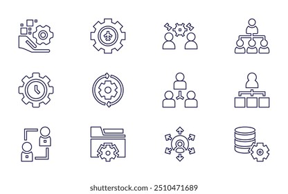 Manager icon set. Line style. Editable stroke. management, talent, product, coordination, conflict, data management, outsourcing, hierarchy.