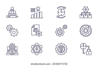 Manager icon set. Line style. Editable stroke. time management, web management, management, content management, human resources, team, manage.