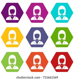 Manager  icon set many color hexahedron isolated on white vector illustration
